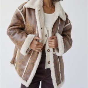 Urban Outfitters Oversized Faux suede brown Sherpa jacket